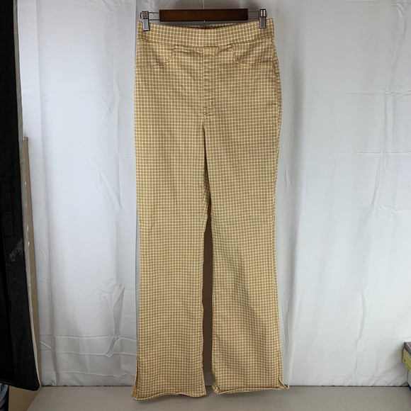 Madewell Pants - Madewell Pull-On Flare Pants Womens 27 Mustard Yellow Gingham Check NJ215
